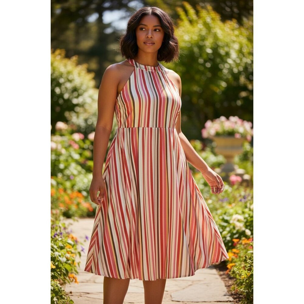 Torrid Dress Mini Challis Halter Neck Hi Low Hem Bold Stripe women's size 2X